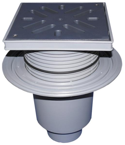 Perfektablauf DN160 senkrecht mit Dichtflansch und Wassergeruchsverschluss, 240x240mm / Kunststoffrost 226x226mm  HL616LW/5